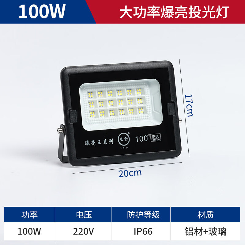 欧普锐探照灯强光户外超亮1000W瓦工程专用工地球场照明客厅灯LED投光射 爆亮100W【和白天一样亮】