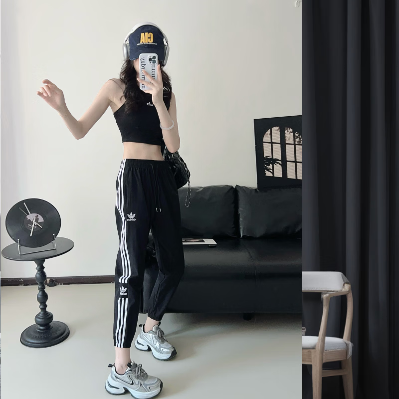 Y-3阿迪三叶草春秋季刺绣Logo男女情侣款运动休闲裤时尚青年潮流百搭 黑色 XL 建议体重150~170斤