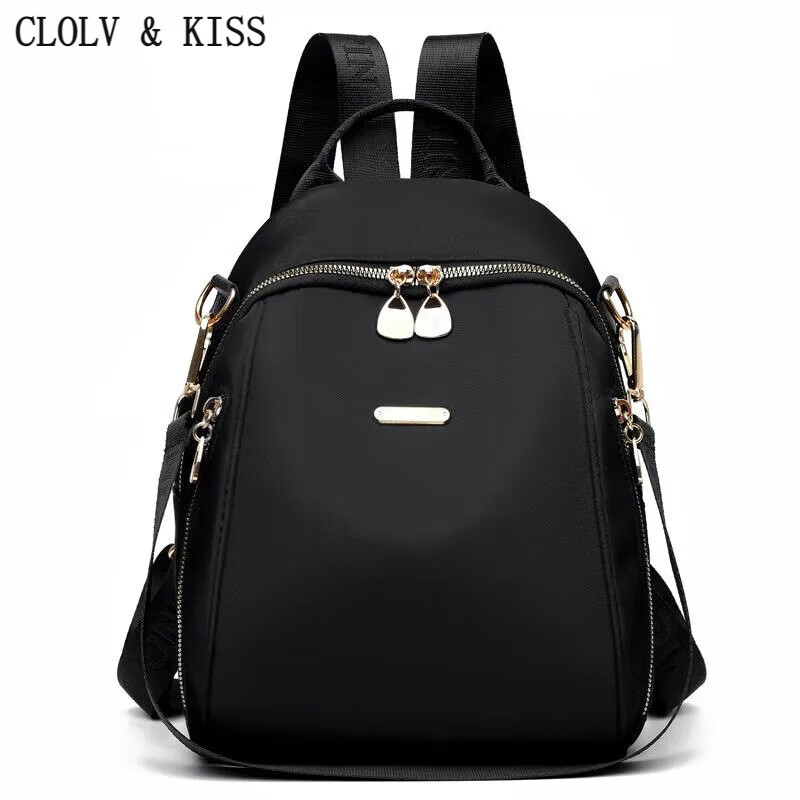 clolv kiss2024新款双肩包女牛津布时尚旅行帆布小背包百搭女士书包 黑色