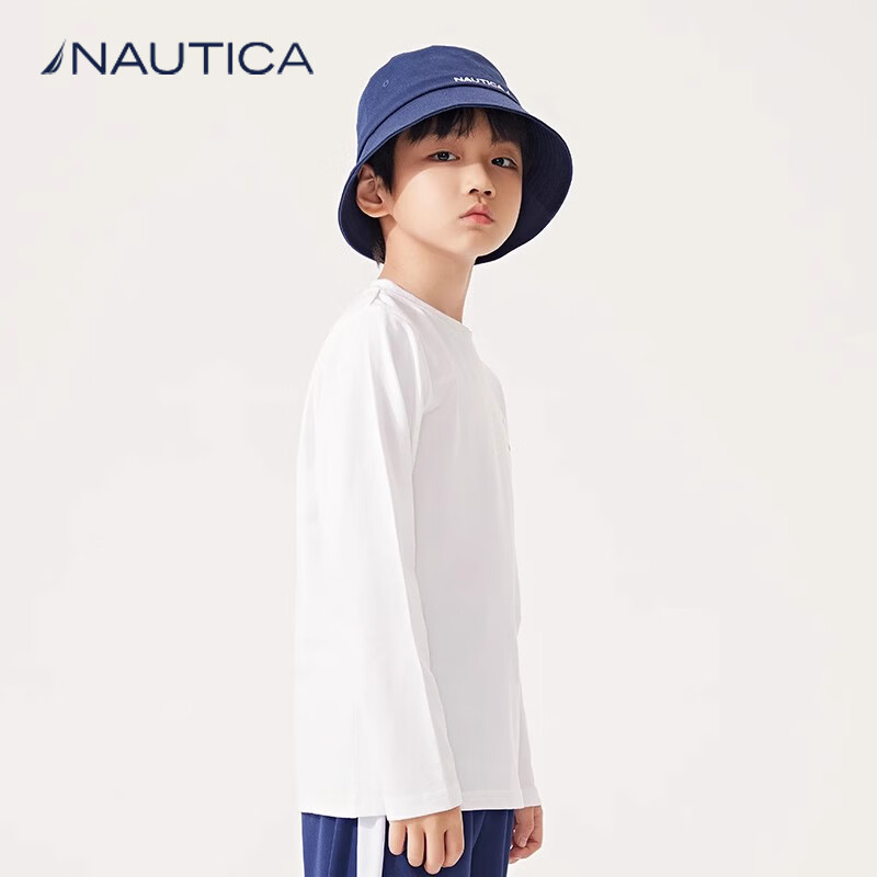 NAUTICA诺帝卡童装 男童女童长袖t恤2026早春季儿童打底衫中大童速干衣 藏青 150
