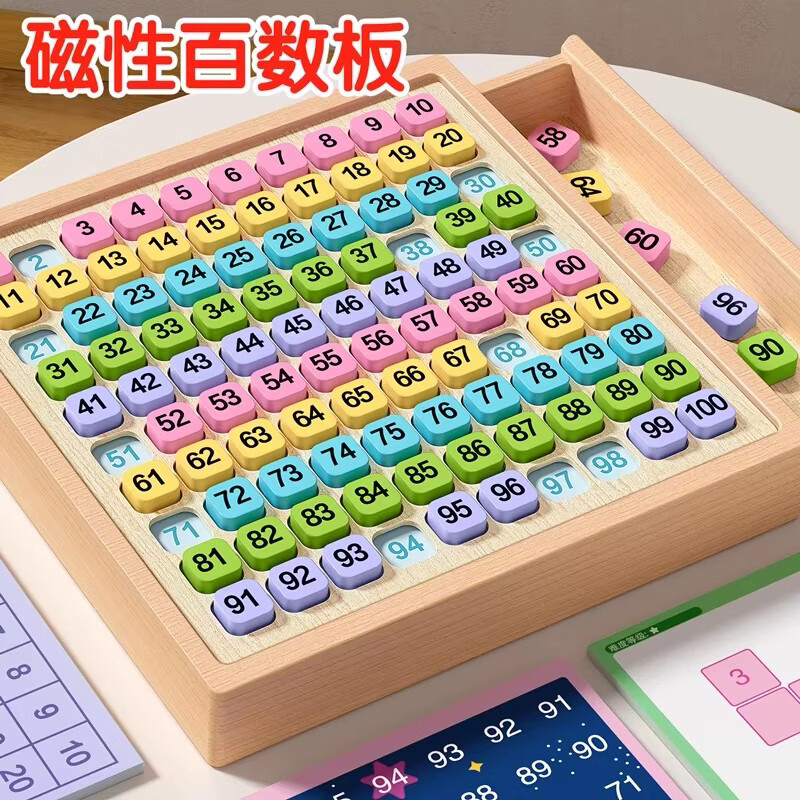汉状元书院百数板蒙氏数学教具幼小衔接数字启蒙磁力贴1-100幼儿园学具数数加减法运算神器木质百数表磁吸 磁性木质百数板【送80张题卡/160道题】