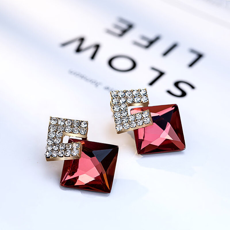 Qlady小眾獨(dú)特耳釘女925純銀耳環(huán)2026新款感輕奢耳飾氣質(zhì)耳墜 酒紅色