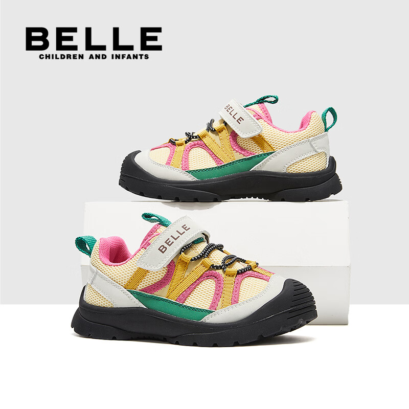 百丽童鞋女童鞋子儿童休闲鞋26年春秋新款透气网面鞋女孩男大童运动鞋 黄色 31