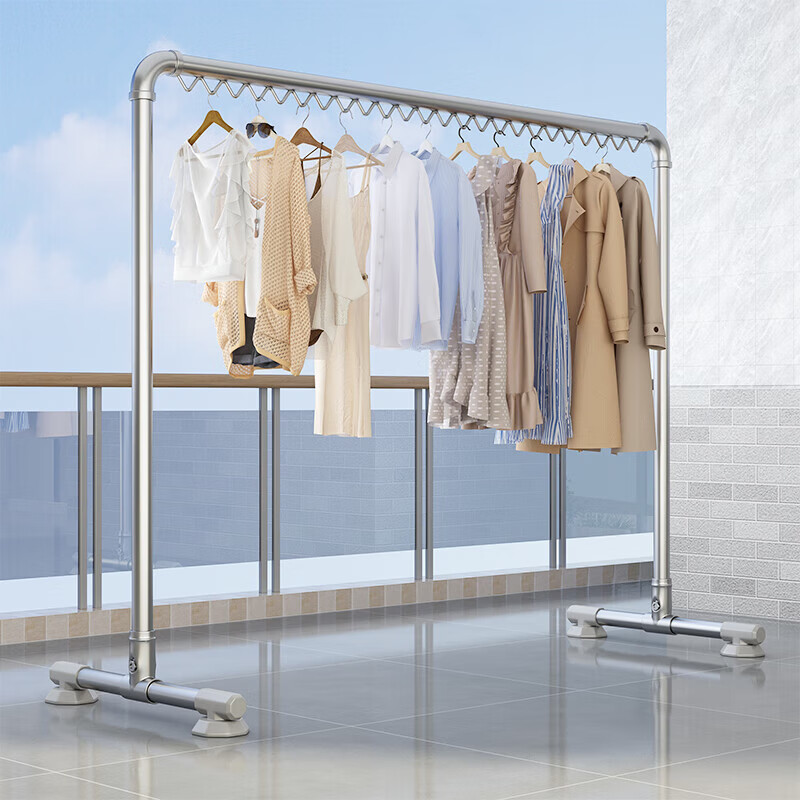 苏沐瞳加厚钢管晾衣架落地室内卧室挂衣架阳台户外单杆晾衣服架晒被神器 加粗水管款 长1.0米 高1.2米