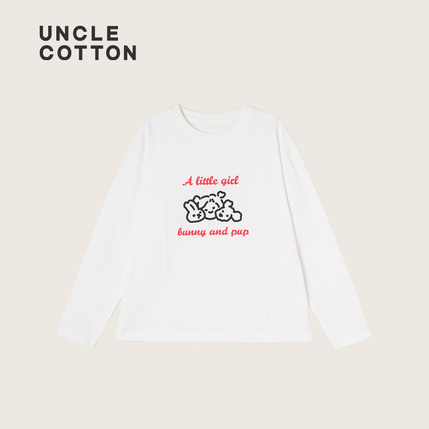 棉叔叔【舒适棉族长袖T恤】棉叔叔女童春季新联名圆领印花长袖T男童2.24 象牙白红色字母 120 120