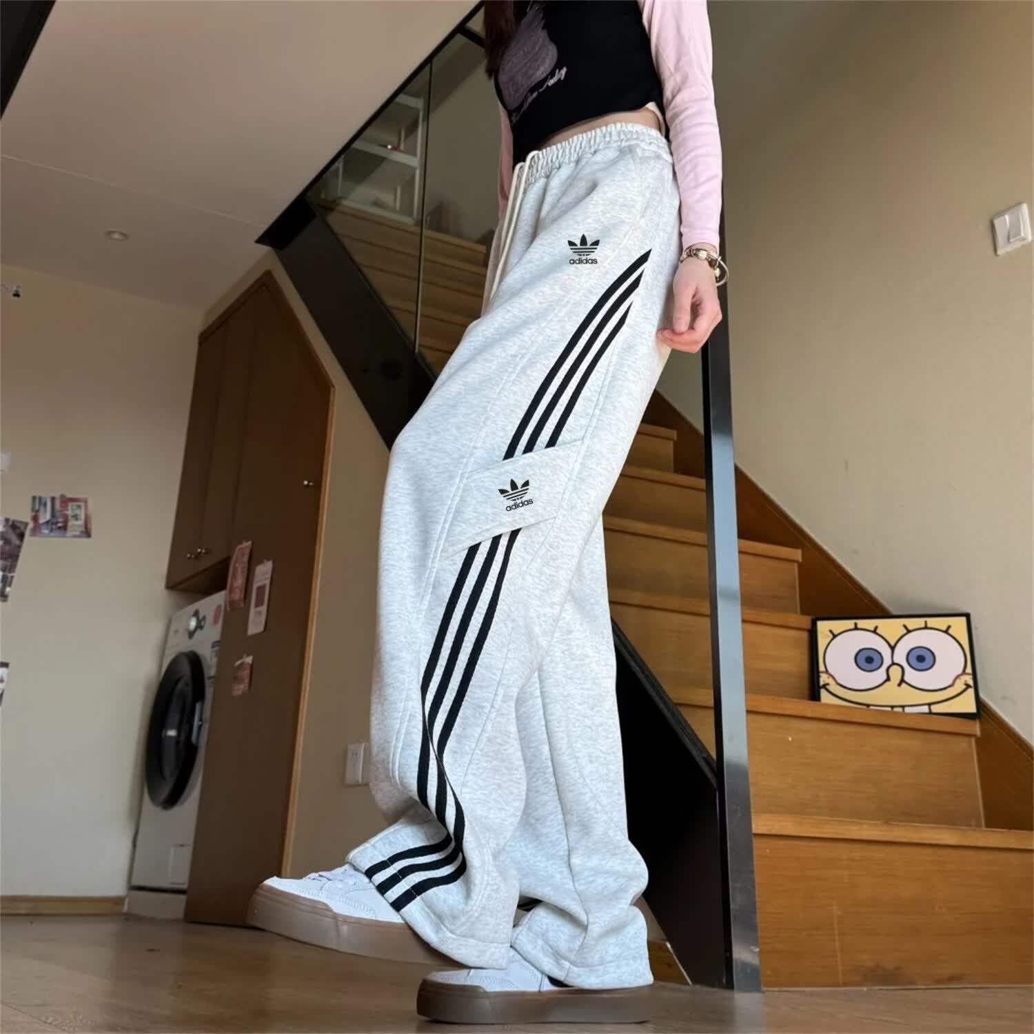 Y-3阿迪三叶草运动春秋长裤新款时尚弯刀裤休闲3条杠学生直筒百搭潮 黑色 2XL 建议体重135~155斤