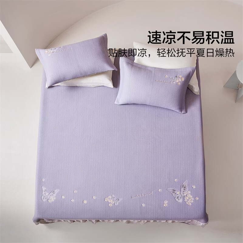 水星家纺蝶语清扬可水洗豆豆凉感床裙 蝶语清扬可水洗豆豆凉感床裙(浅紫色) 200cm*150cm