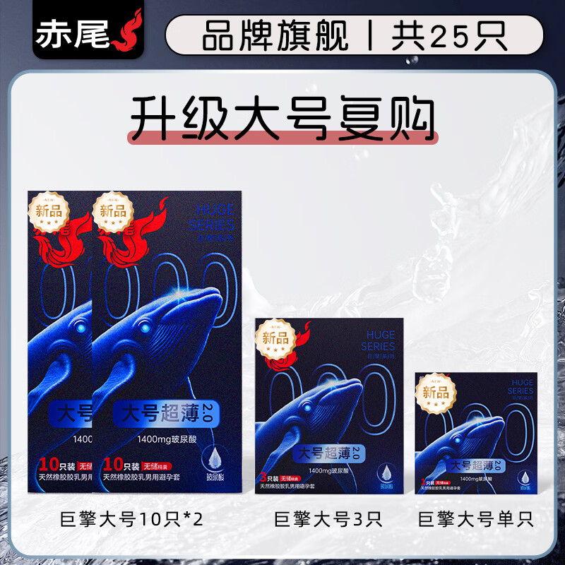 赤尾大号避孕套55mm安全套超薄玻尿酸加大不勒旗舰店成人情趣用品 byt 升级大号复购【共25只】升级大号20只+新大号5只