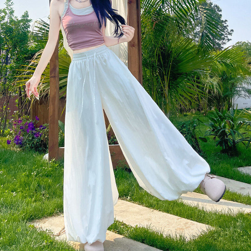 浪莎花苞裤裤女春夏季新款慵懒风宽松垂感阔腿裤小个子高腰显瘦休闲裤 黄色 【舒适柔顺】 S 【建议80-95斤】