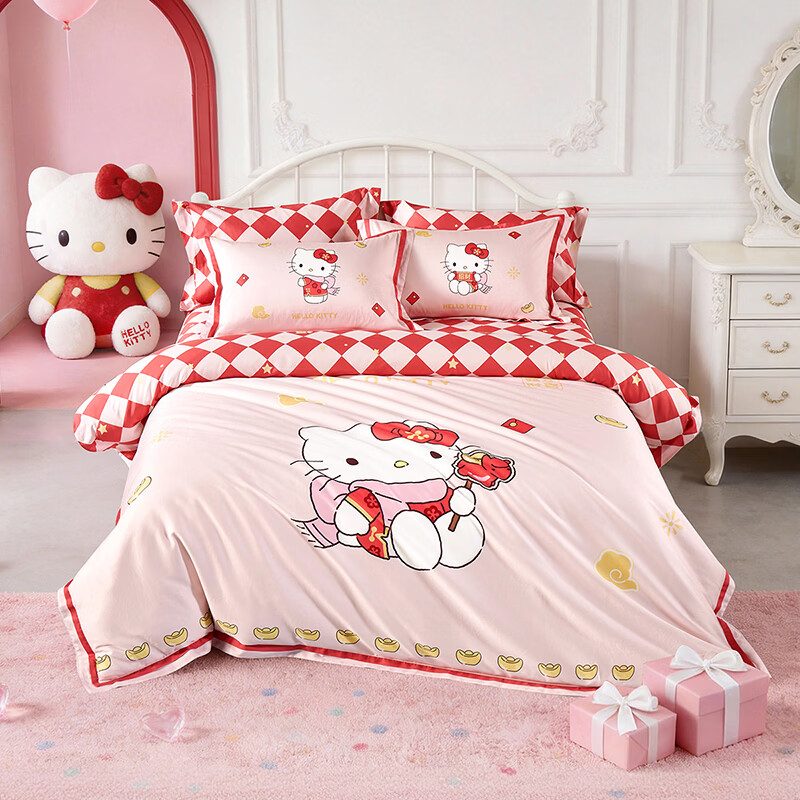 水星家纺儿童三件套60支长绒棉套件A类纯棉100%纯棉裸睡高级感26新款套件 福满满KT 床单款 （被套200*230cm）