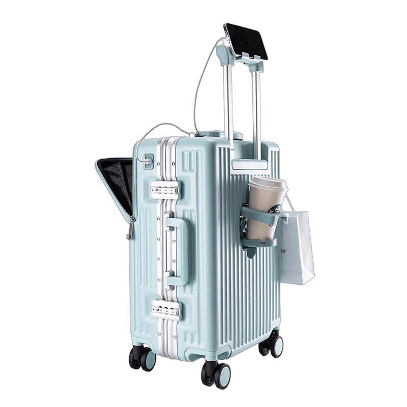 Walker Shop品牌行李箱铝框登机箱男前开盖多功能拉杆箱密码箱大容量旅行箱女 蓝色 20英寸 【登机箱】