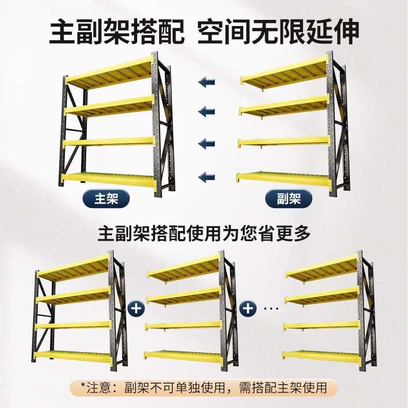 三栖虎仓库加厚货架工业重型多层置物架多功能钢制收纳架商用陈列展示架 六层橙白色【150*40*200】-轻型主架-53
