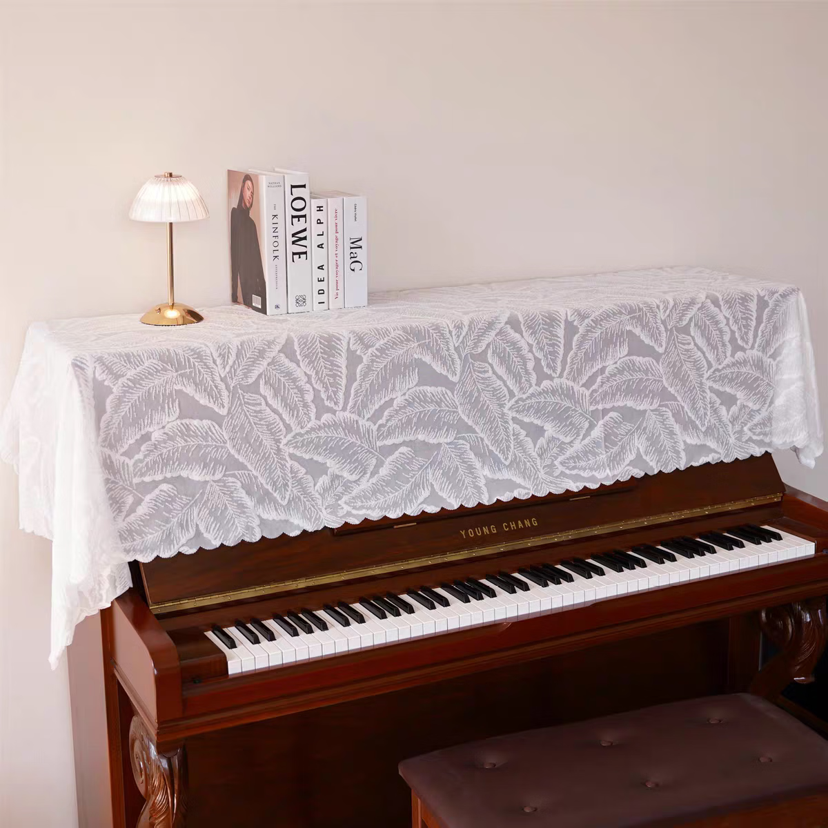 钢琴罩防尘罩盖巾现代简约钢琴罩半罩钢琴巾全罩防尘蕾丝盖布通用 羊绒纱 90*200cm通用琴顶盖巾