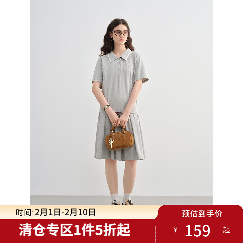 独束大码女装【航海日记】学院风POLO连衣裙2025夏微胖MM夏日裙子 冰川灰 M （尺码：1）