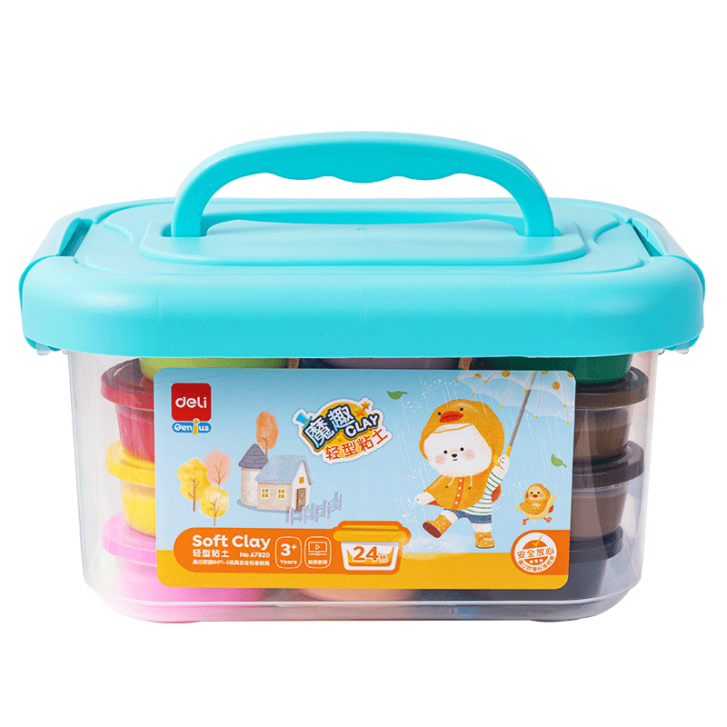 得力（deli）【开学文具】24色超轻粘土盒装彩泥橡皮泥美术手工DIY玩具太空沙大杯装易收纳儿童幼儿园生日礼物