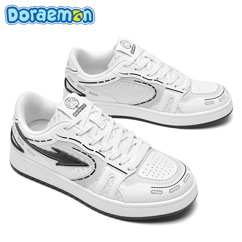 哆啦A梦板鞋男鞋春季2026新款潮流撞色舒适透气低帮厚底休闲鞋子男款 复古白 39