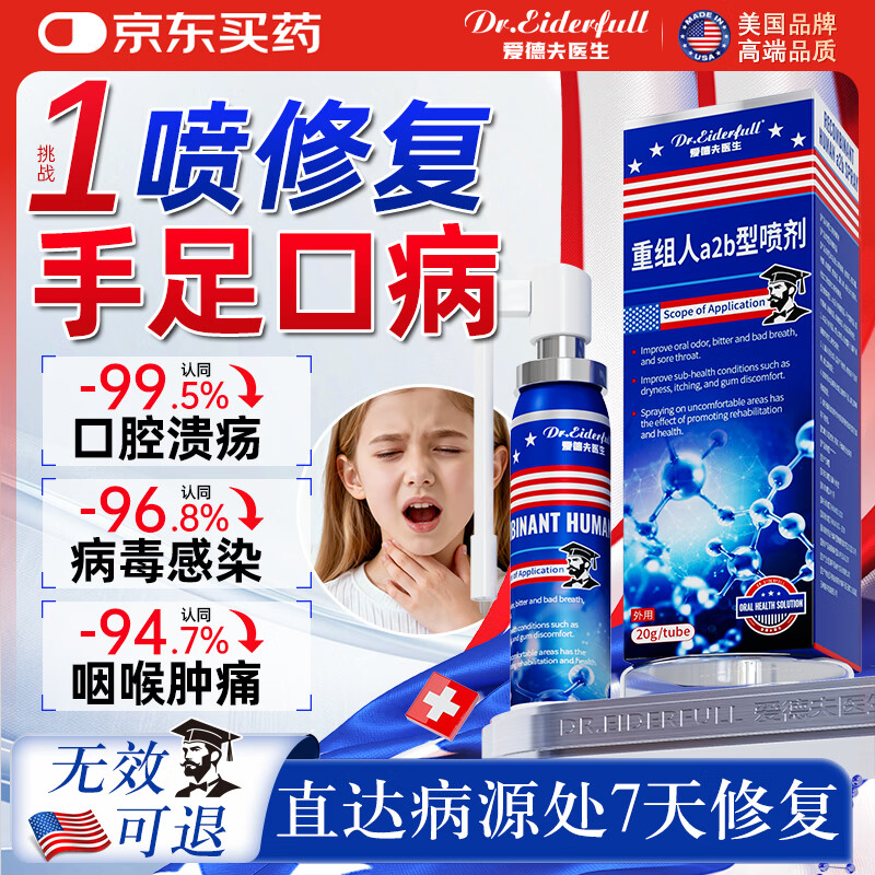 DR.EIDERFULL 爱德夫医生重组人a2b干扰素喷雾剂儿童搭凝胶皮肤口腔手足口咽喉炎溃疡喷剂
