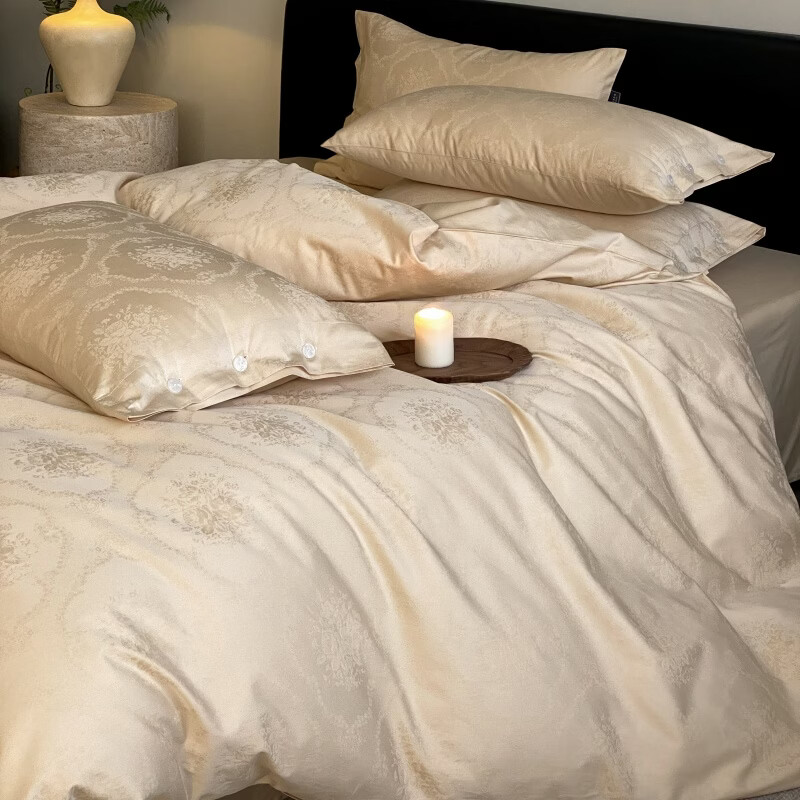 ROLAND LIVE轻奢风全棉提花四件套长绒棉简约AB版被套春夏新款四季床上用品 SW 长绒棉提花四件套-恋春星光 1.5米床 床单款 【被套200*230cm】