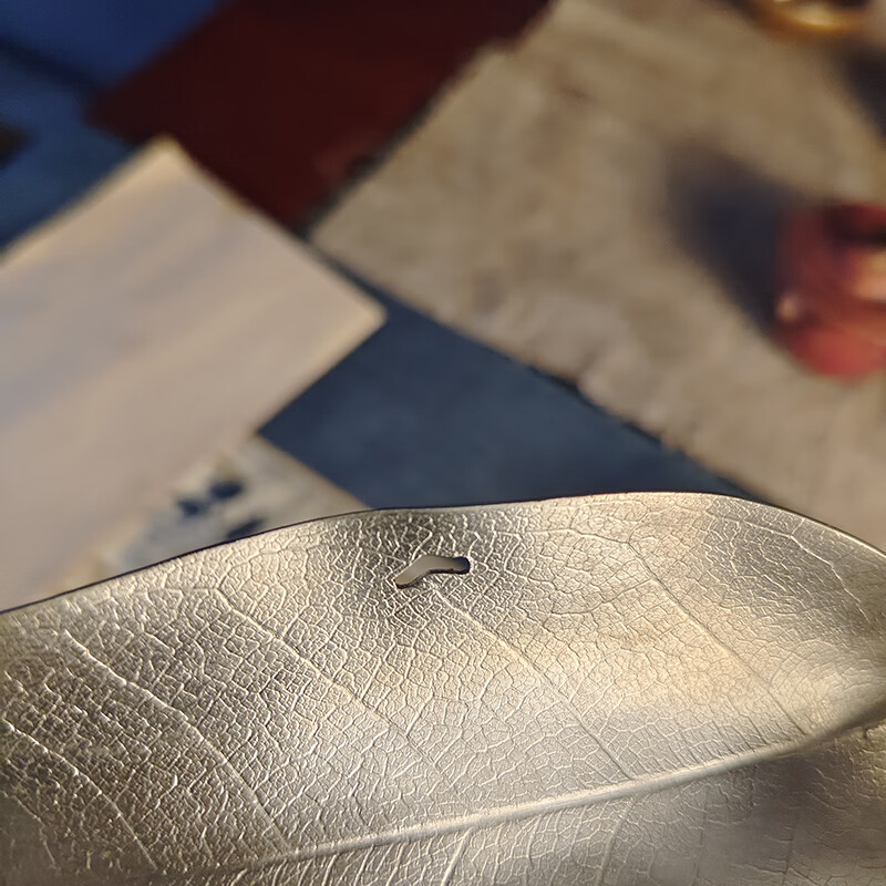 纯锡手工树叶造型锤纹茶则茶匙茶拨套组复古功夫茶具配件 纯锡叶子茶则茶拨套装