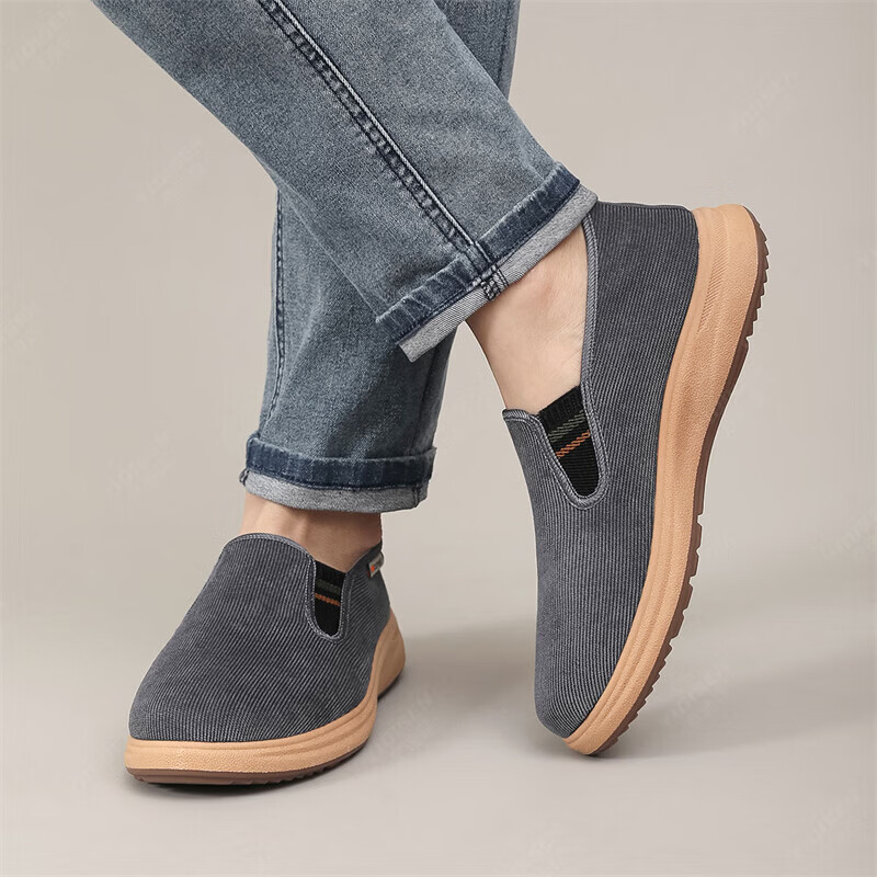 意迪森春秋老北京布鞋男休闲健步鞋软底防滑爸爸鞋一脚蹬官方旗舰店正品 灰色 【久穿不累脚】 42 (260mm) 正码正拍