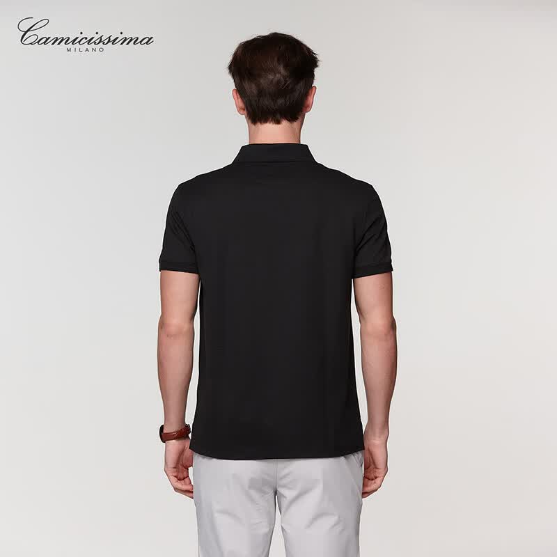 恺米切(CAMICISSIMA)【绿能生物基】男士商务休闲蜂巢面料Polo衫7色可选 黑色 均码 50