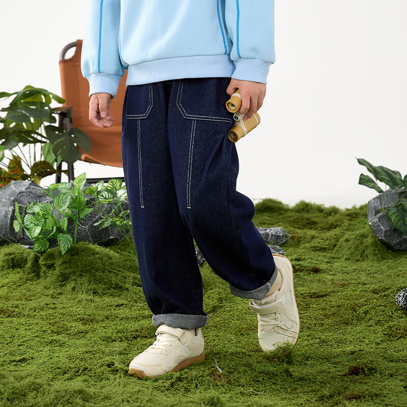 棉花堂【耐磨耐穿】棉花堂童装儿童牛仔裤男童长裤春秋新款A类女童裤子 深蓝 90