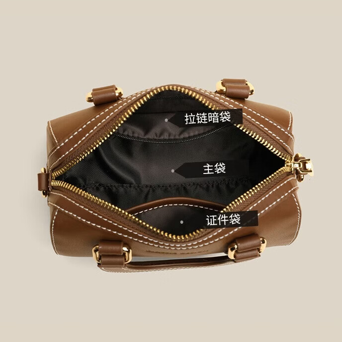 单支鸟手提包包2真皮斜挎枕头包女包迷你单肩波士顿包生日礼物 棕色