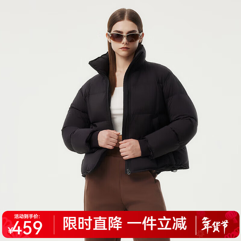 坦博尔泡芙小个子穿搭羽绒服女短款立领宽松保暖外套TBF530378Z 黑色 M (165)