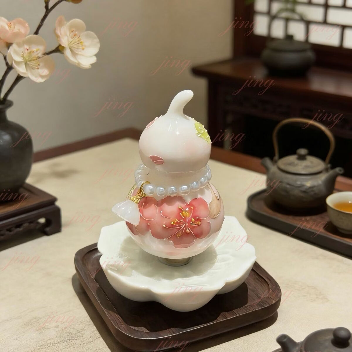 靠森景德镇同款可爱福禄葫芦转转乐居家摆件招财纳福新年礼物办公桌 蝶恋花葫芦转转(挂件随机)