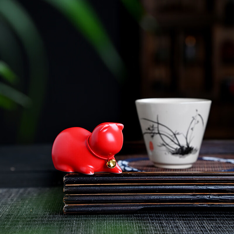 山头林村创意可爱小猫咪摆件家居办公书桌装饰品茶几茶宠摆设好奇萌猫茶玩 本色 好奇猫茶宠青色