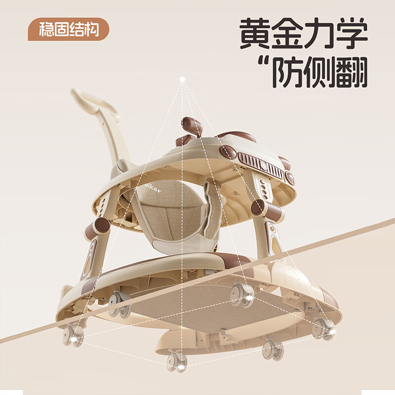 顽皮熊2026新款学步车防O型腿婴幼儿6到18个月多功能防侧翻可折叠 911灰色至尊款【餐盘+音乐盘+手推+脚垫+棚】