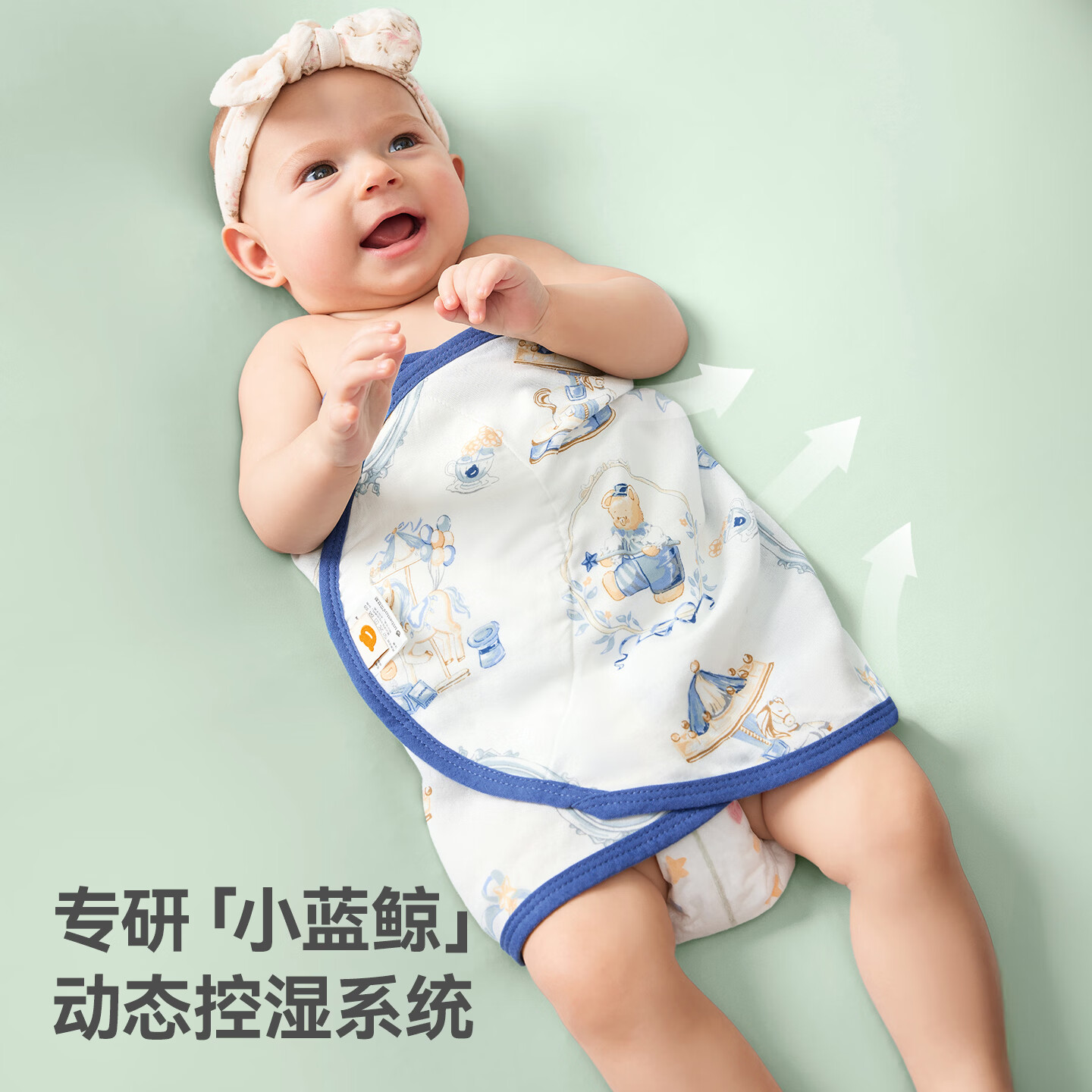 贝肽斯婴儿防惊跳睡袋包巾春夏新生儿襁褓包被宝宝护肚防惊吓睡觉神器 小蓝鲸单导【室温26-29℃】熊趣乐园 80*35(适用0-6个月)