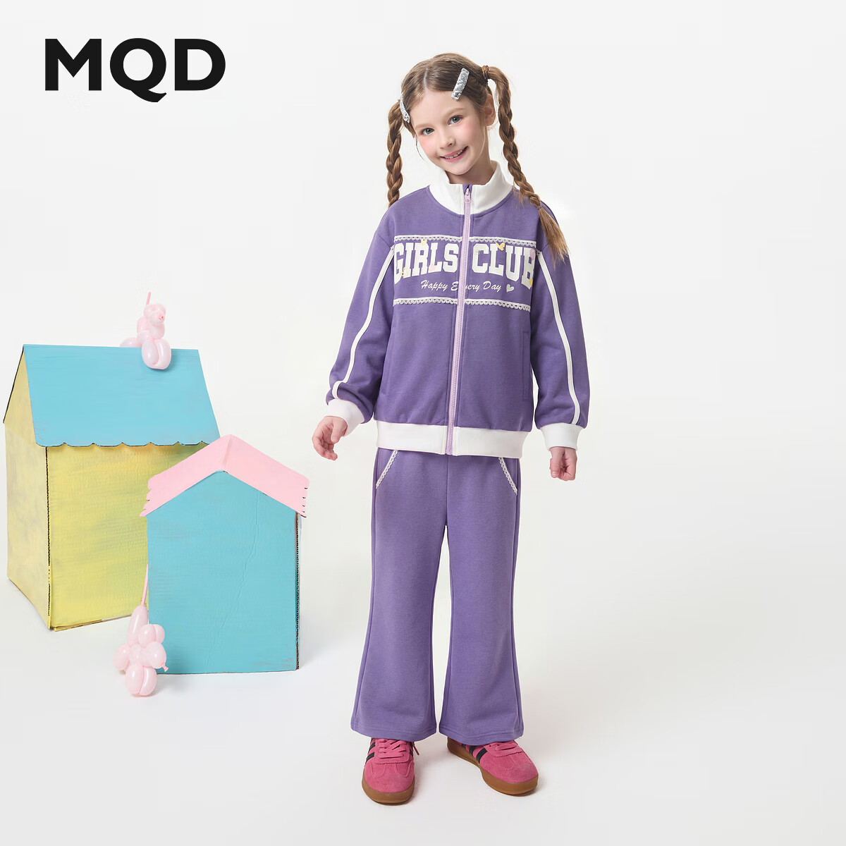 马骑顿MQD女童26春新款甜酷街潮出游个性穿搭立领卫衣套装 灰紫 150