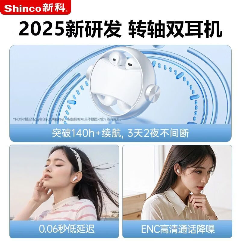 新科（Shinco）新科X1无线蓝牙耳机夹耳式高音质降噪减噪长续航转轴运动跑步通用 羌墨黑 单主机主体单连接 无AI音效模式 低阶续航3H