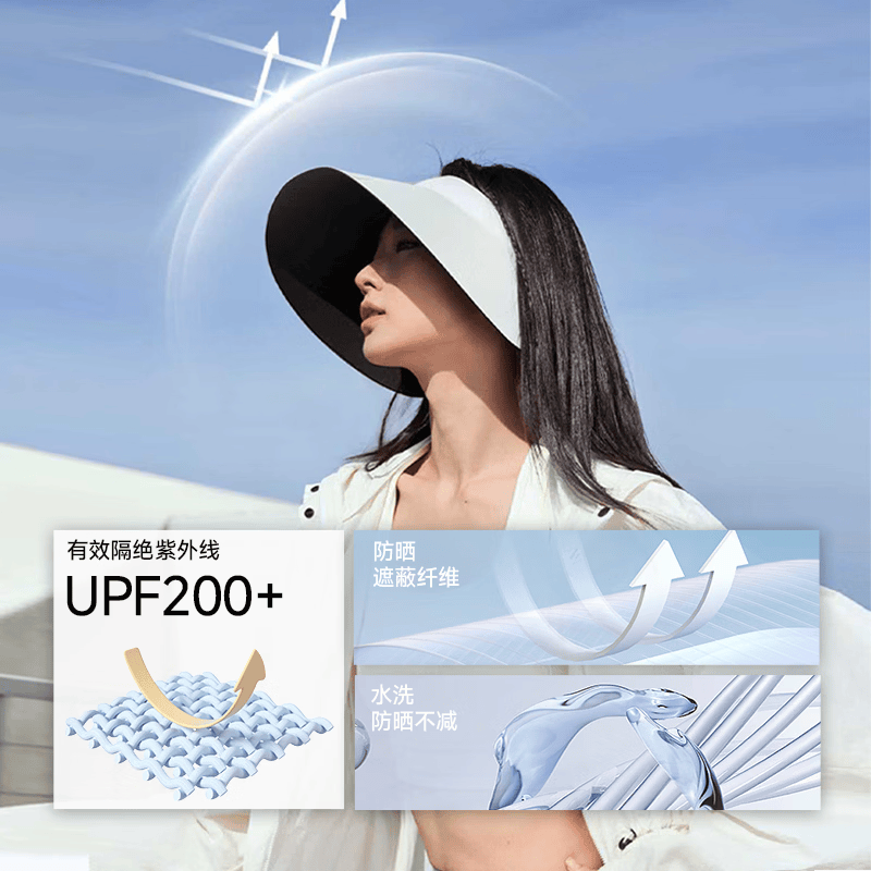 MissWiss【戚薇同款】夏季防晒帽灯罩帽防紫外线大帽檐遮脸遮阳帽子空顶 【记忆软骨久戴不勒】浅米白【可调节 易收纳】 可调节(54-58cm)