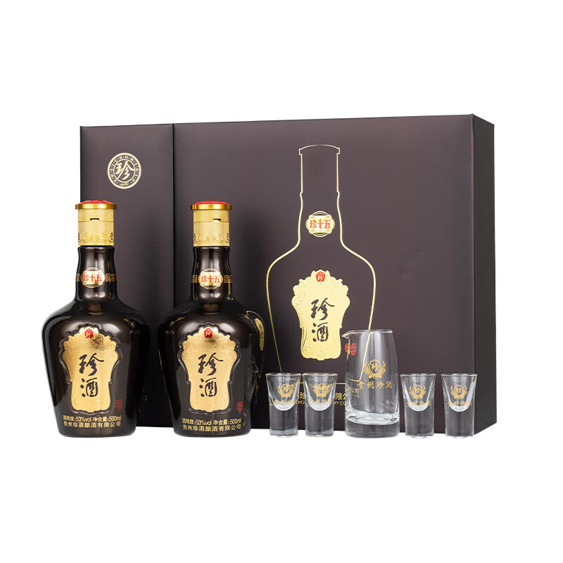 ZHENJIU珍酒 贵州名酒 酱香型白酒 礼盒装 过节送礼佳品 53度 500mL 2瓶 珍十五珍藏礼盒