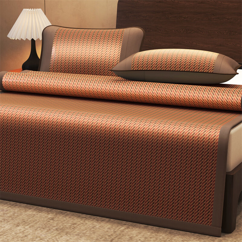 雅鹿藤席夏季冰丝席套件夏天家用双人床软席宿舍凉席双面凉席c 古风-黑咖 180*200cm（三件套）