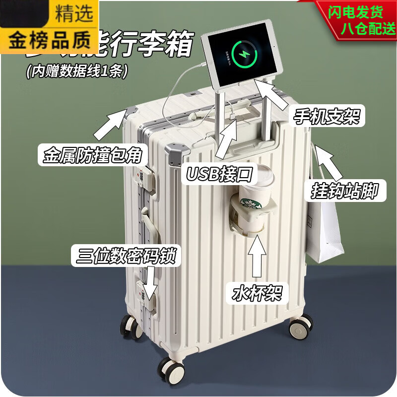 GUIG日本进口品质多功能行李箱女拉杆箱男大容量万向轮铝框学生旅行箱 酒红色防摔耐磨+合金铝框 0英寸 30寸全家长途旅行