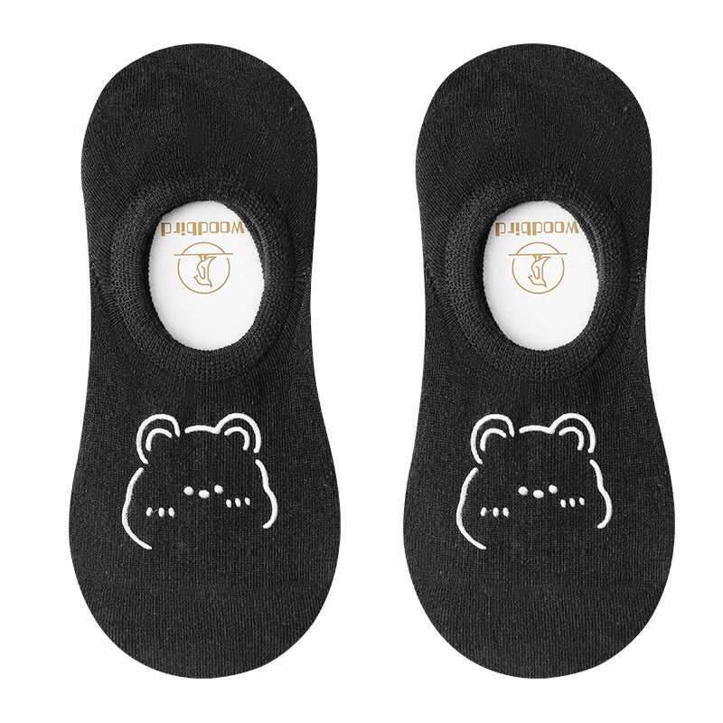 宜而爽春夏季网眼女袜子亲肤透气隐形女袜卡通船袜薄款抗菌防臭时尚百搭 黑色5 5双装 均码