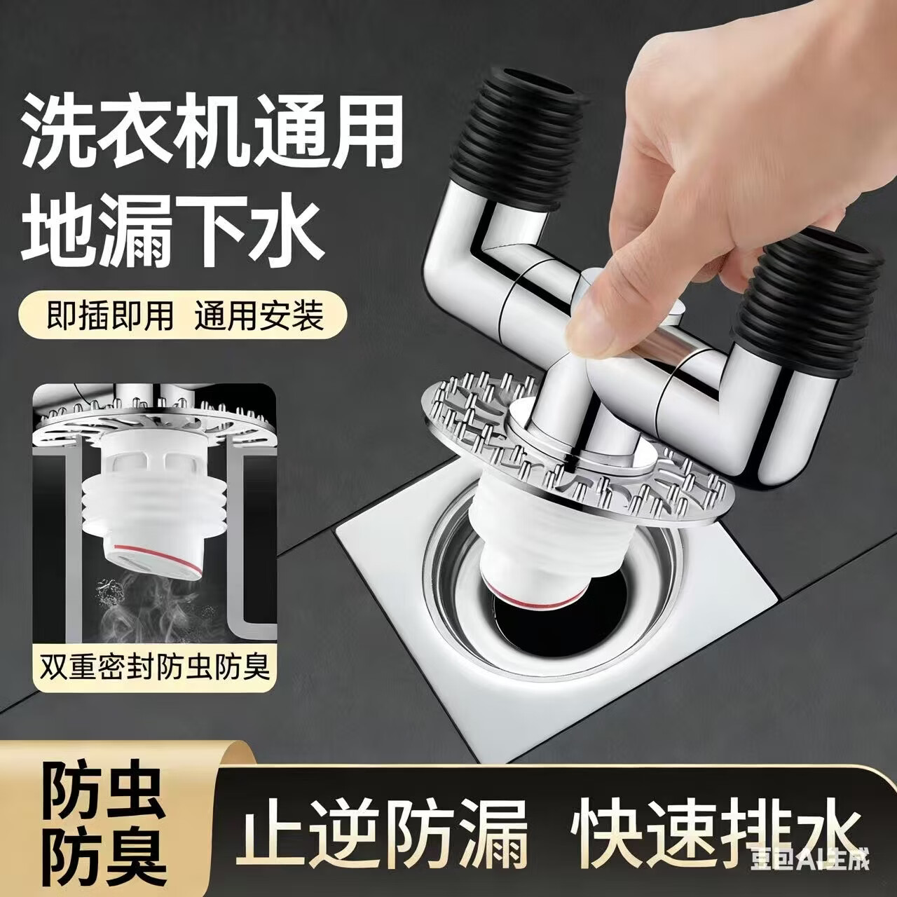 Jeonestan洗衣机地漏接头下水排水管三通专用防臭防虫防溢水阳台加长双排水 洗衣机下水三通【可地排】