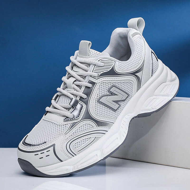 新百伦女鞋老爹鞋2026男女情侣厚底1908小白鞋夏季透气运动鞋 奶油白 44