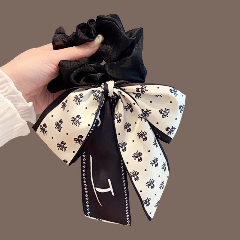 碎花蝴蝶结大肠发圈女2026新款高颜值发带头绳扎头发皮筋飘带头饰 【黑色】碎花蝴蝶结发圈个