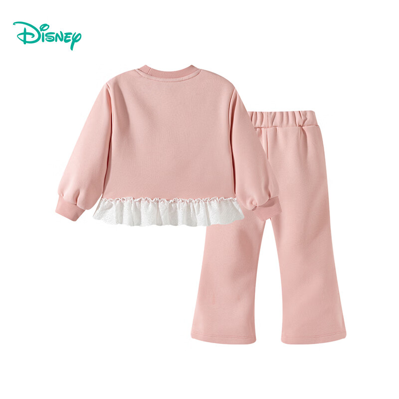 迪士尼（Disney）女童甜美休闲拼接花边卫衣微喇裤套装耐磨舒适春秋季26年新款套装 桃粉色 140 （建议8-10岁身高130-140cm)