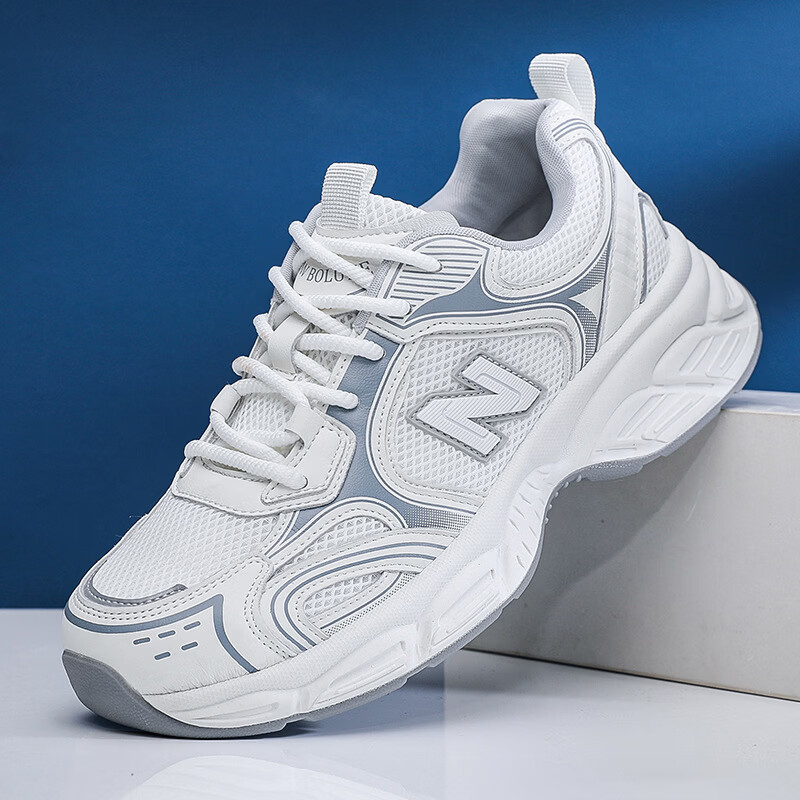 新百伦女鞋老爹鞋2026男女情侣厚底1908小白鞋夏季透气运动鞋 奶油白 44