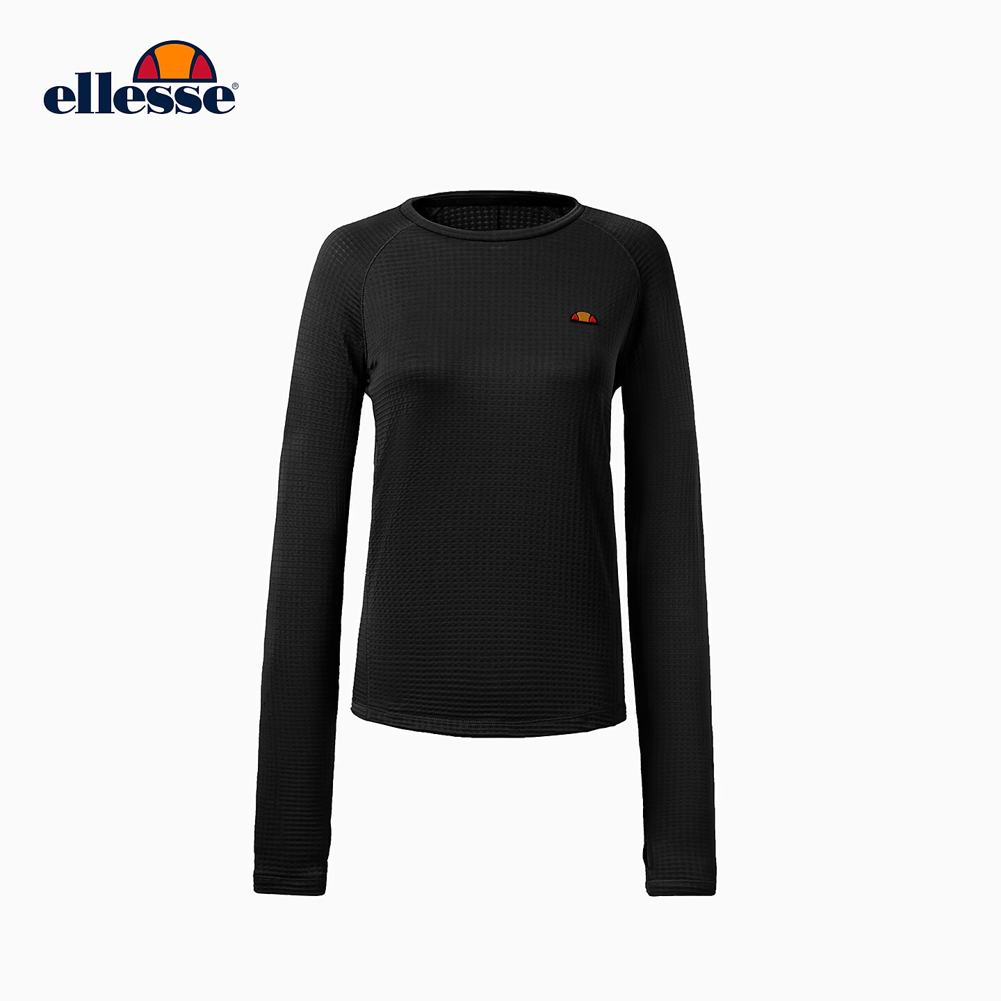 ellesse小贝壳秋季运动长袖T恤女跑步宽松健身打底服上衣男 黑色 S
