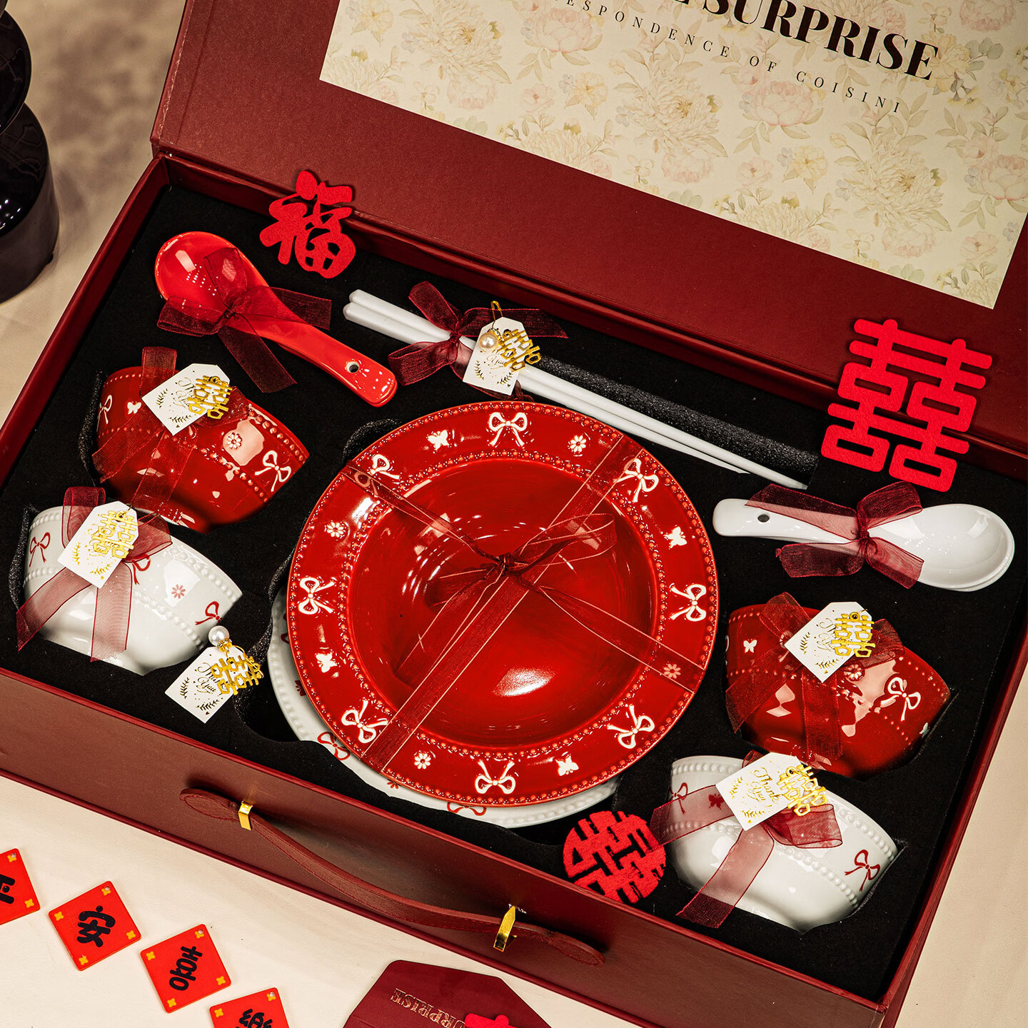 精缔陶瓷JINGDI新婚礼物高颜值釉下彩碗盘餐具套装全套2026新款乔迁结婚送礼家用 【高档礼盒-混色】4人食24件新婚结婚订婚礼物