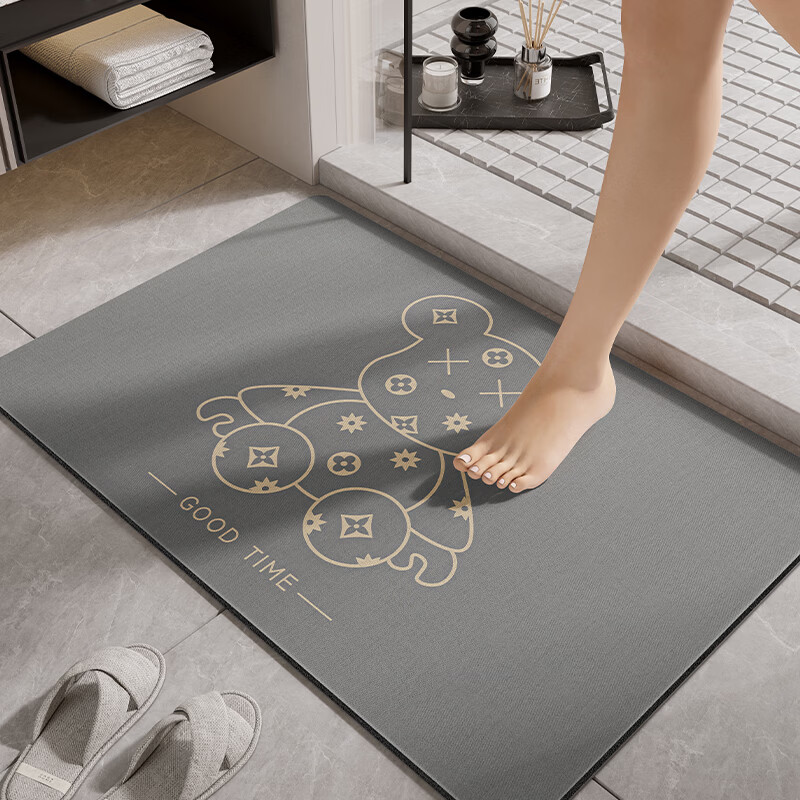 著忆地垫浴室门口吸水速干防滑脚垫可爱卡通卫生间洗手间脚垫软硅藻泥 GZN-深灰熊 40*60cm