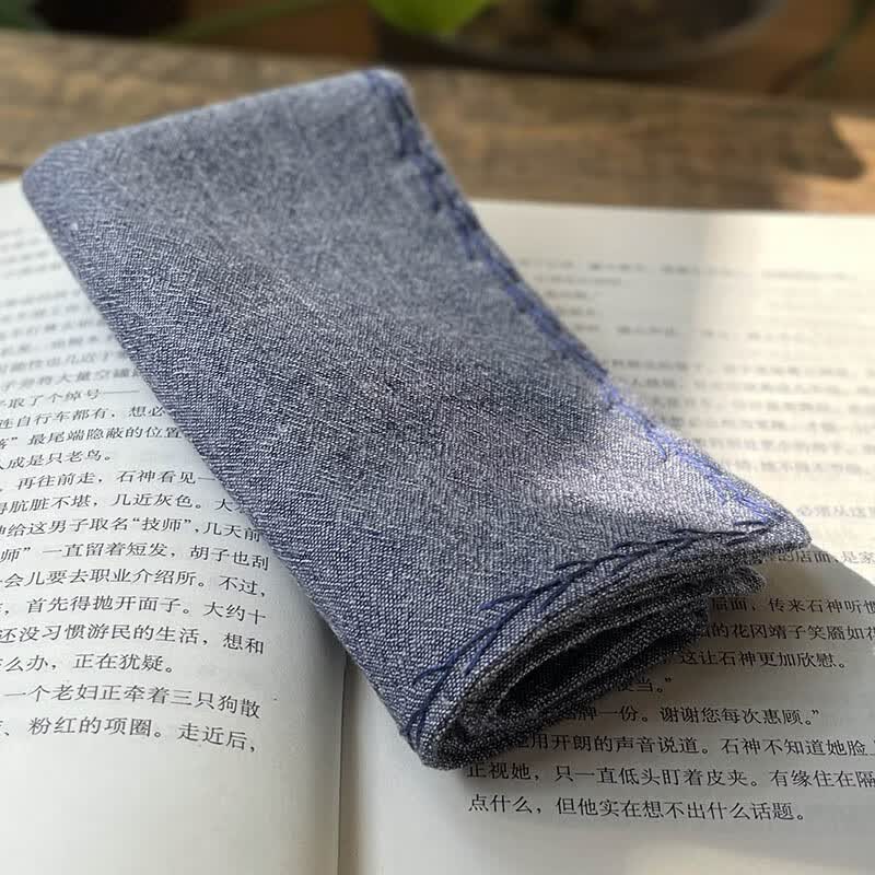 yeae一可从前慢 全手工缝边男士双层软麻手帕素色方巾古朴简素 古朴蓝