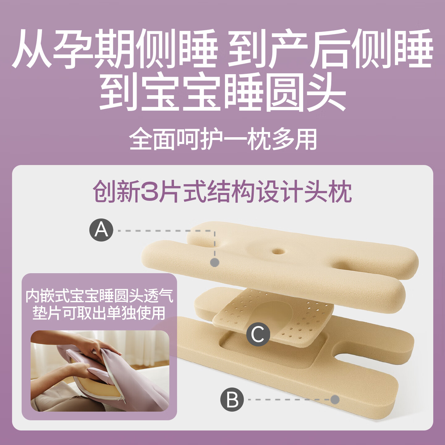 健蕴美MWB孕妇枕母子枕美容枕怀孕妈妈礼物睡觉专用侧睡不压脸硅胶棉枕 2026年新品 亲子枕礼盒 牛油果绿