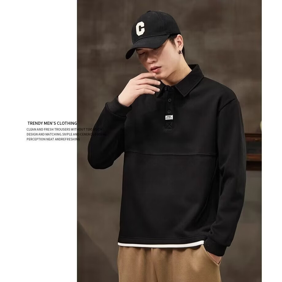 WAMLBNins潮流文艺日系时尚气质简约百搭新款原宿慵懒流行长袖POLO杉 深灰色 2XL 【尺码参考详情页数据】